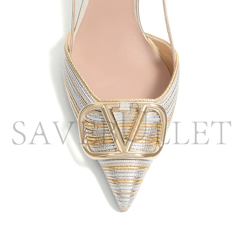Va1e*ntin0 garavani vlogo two-tone metallic slingback pumps